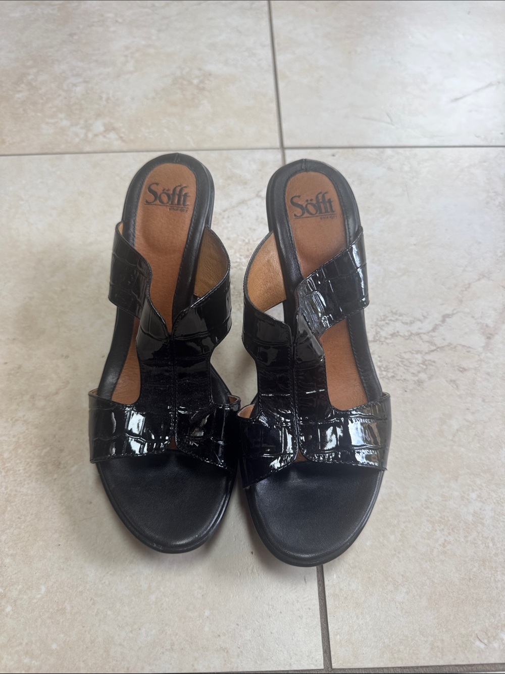 Söfft Black Patent Slide Mules